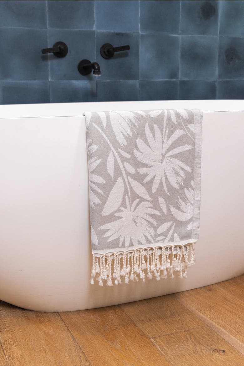 Whimsical Flower Organic Turkish Towel, Alternate, color, Grey