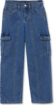 Lands' End Girls Denim Cargo Wide Leg Jeans