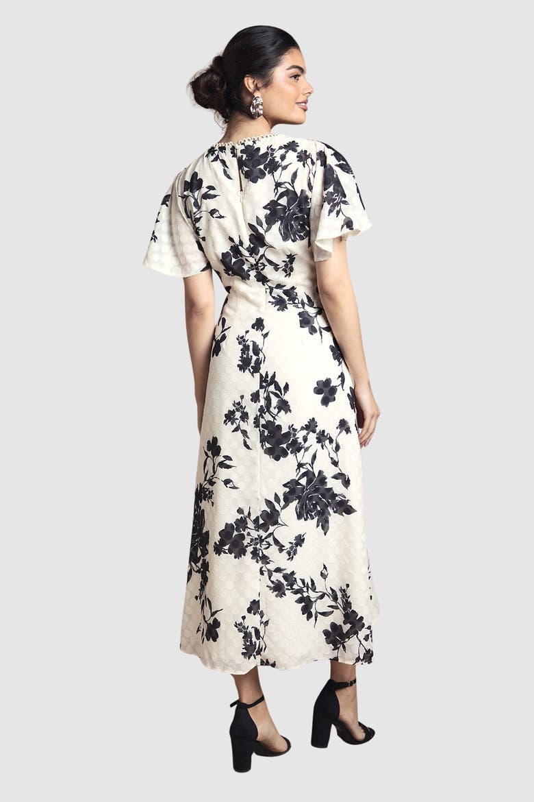 Floral Jacquard Cape Sleeve Midi Dress, Alternate, color, Ivory