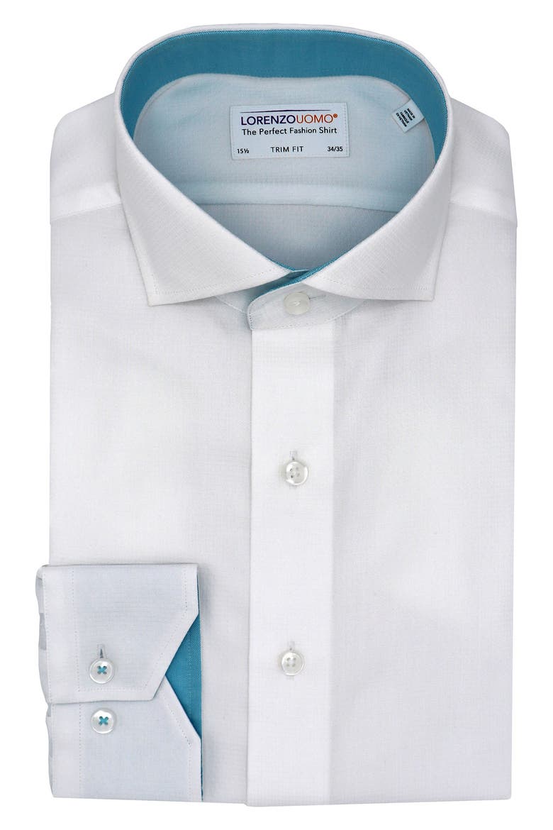 Trim Fit Solid Textured Cotton Dress Shirt, Main, color, WHITE