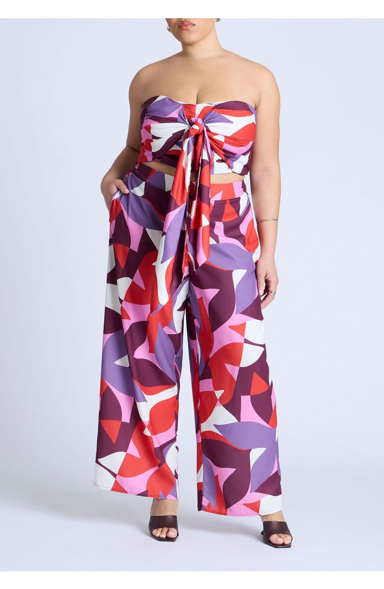 ELOQUII Tie Front Scarf Top, Alternate, color, Abstract Botanical