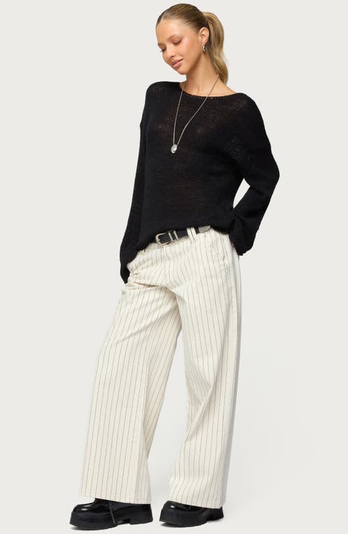 Edikted Cory Stripe Low Rise Wide Leg Jeans In White
