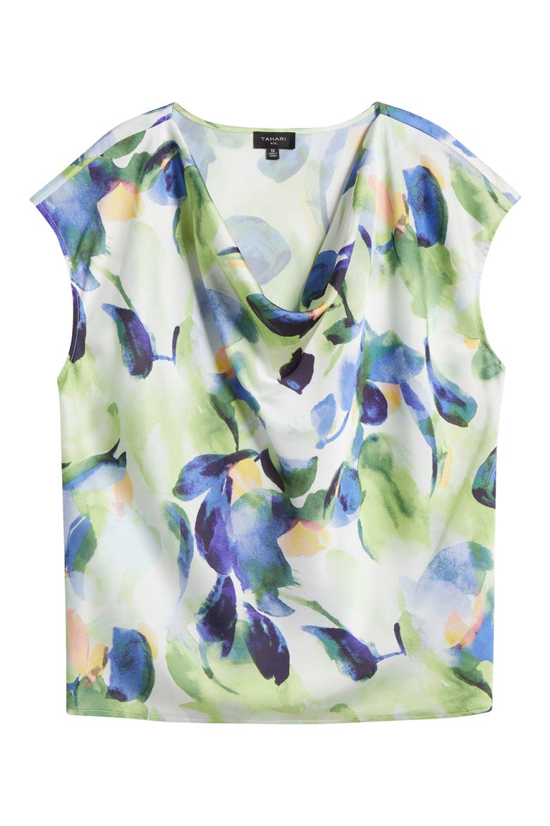 Watercolor Cowl Neck Satin Top, Alternate, color, FERN WATERCOLOR