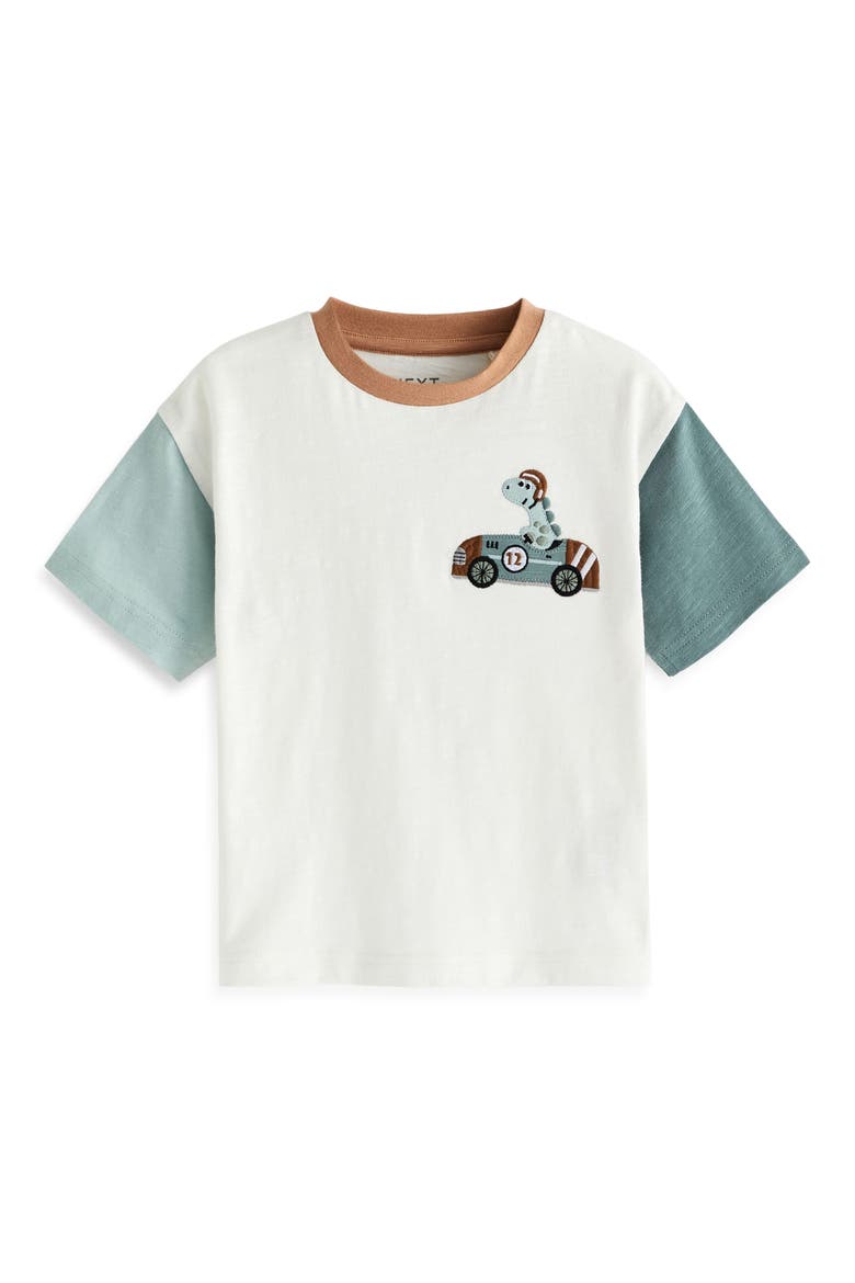 Kids' Dino Racer Appliqué Cotton Graphic T-Shirt, Main, color, WHITE