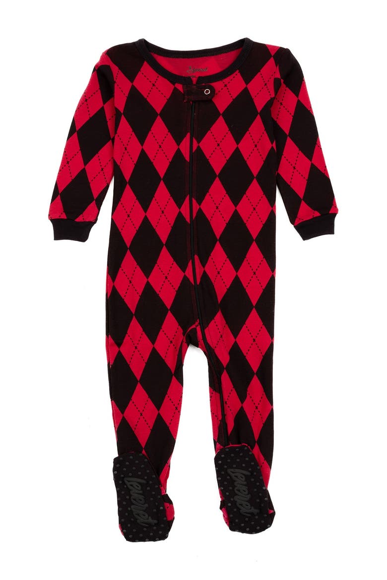 Footed Cotton Pajamas Matching Family Coordinated Holiday Prints, Main, color, BLACK & RED