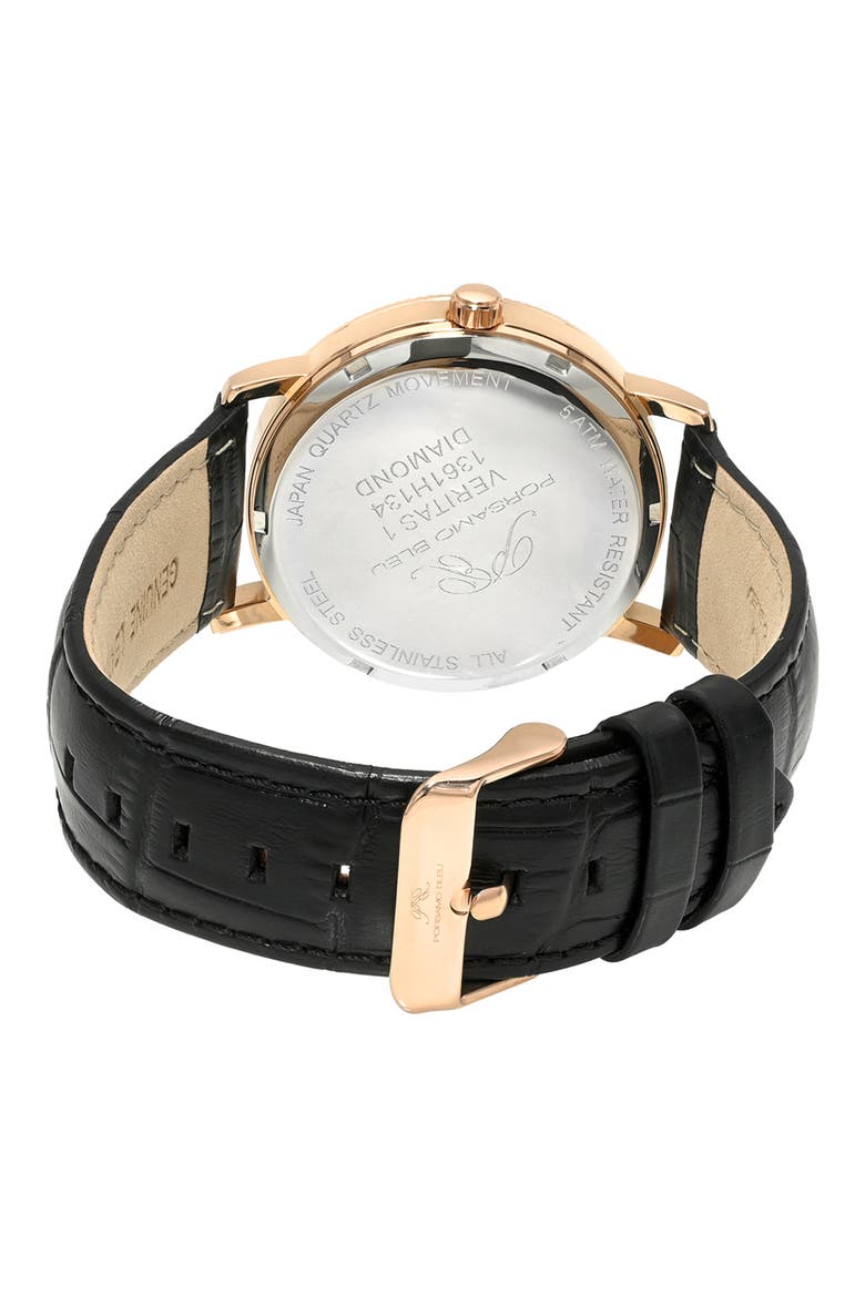 Veritas 1 Croc Embossed Leather Strap Watch, 40mm, Alternate, color, ROSE