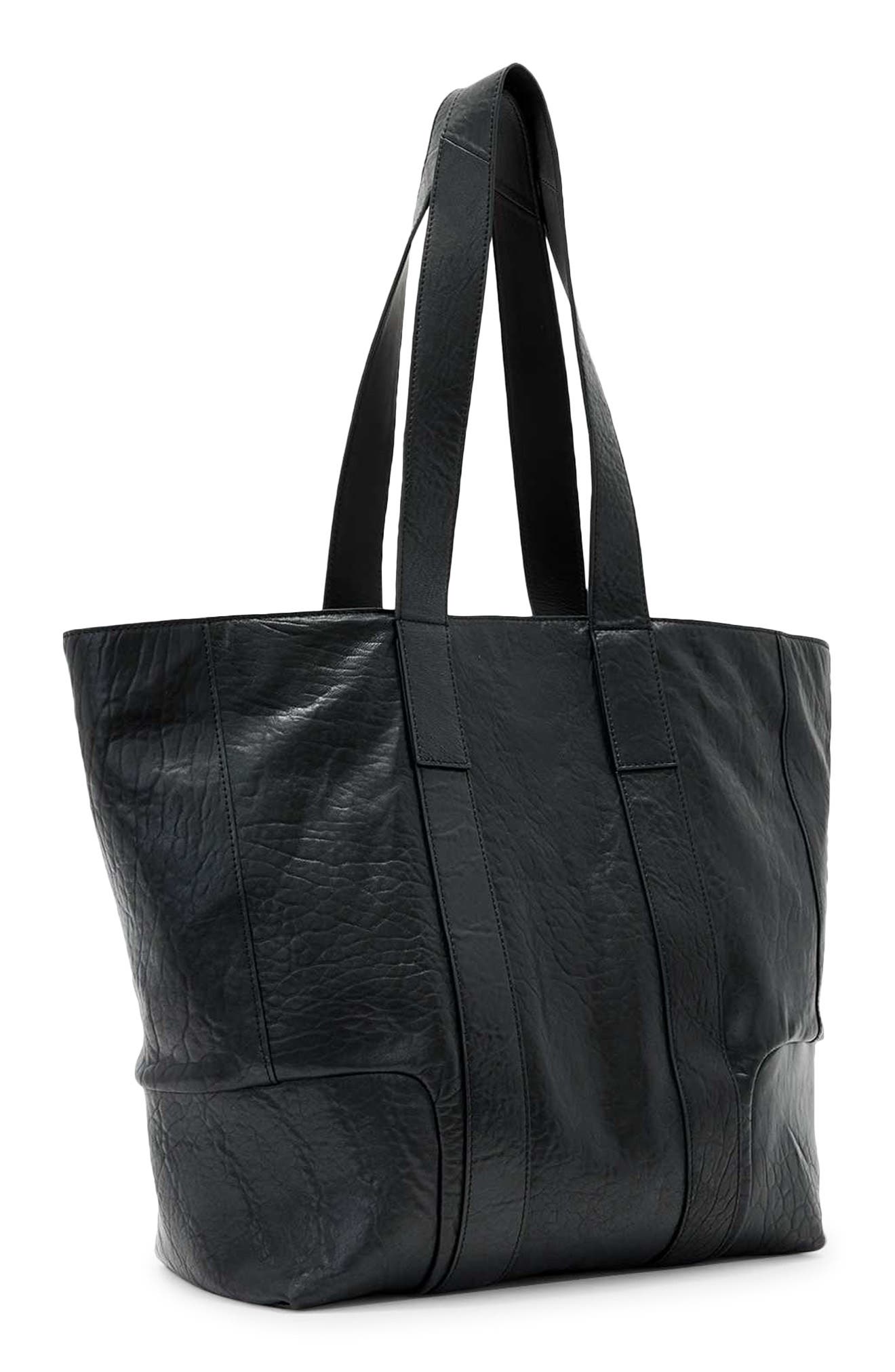 AllSaints Ares Grain Leather Open Tote Bag, Alternate, color, Black