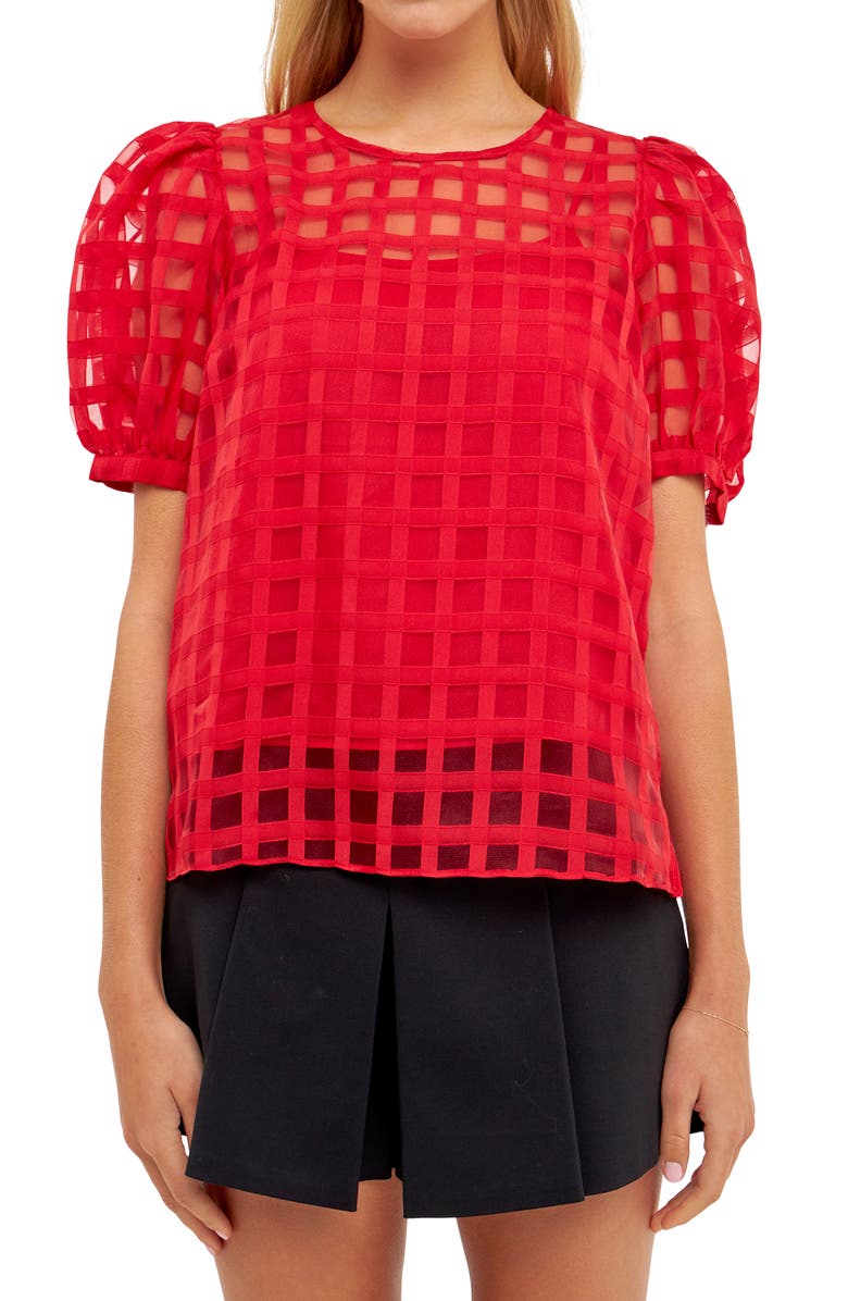 English Factory Windowpane Sheer Top, Alternate, color, Red