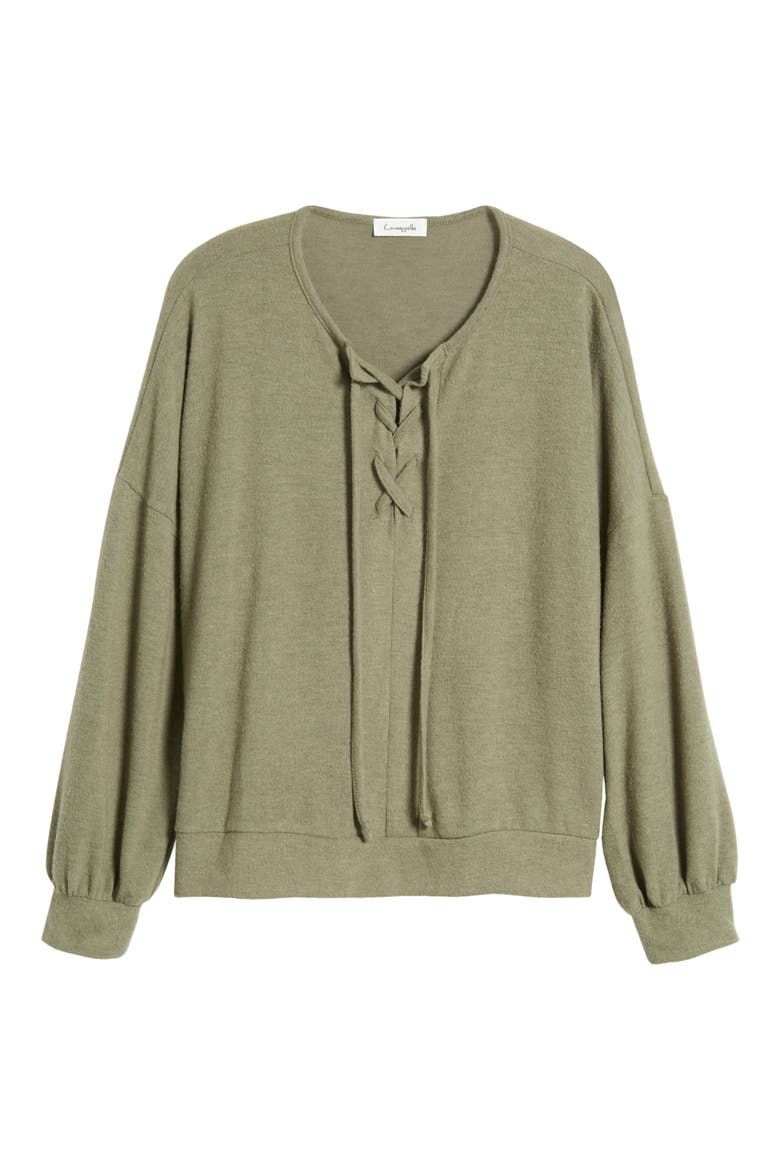 Lace-Up Knit Top, Alternate, color, OLIVE