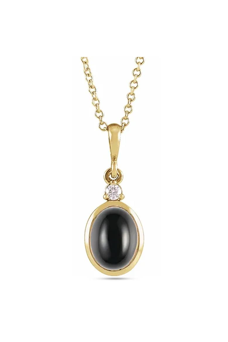 Oval Natural White Ethiopian Opal & Diamond Pendant Necklace 14K 1.57ct, Main, color, Onyx, Yellow Gold
