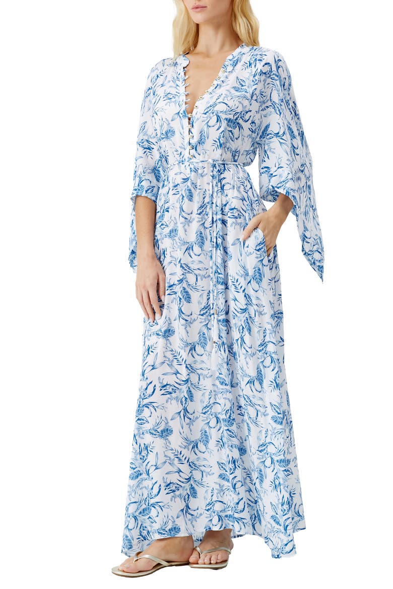 Edith Floral Maxi Cover-Up Dress, Main, color, BLUE LEAF
