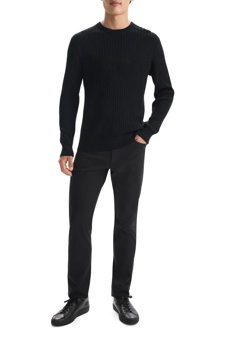 Riland Cabled Cotton Crewneck Sweater, Alternate, color, BLACK