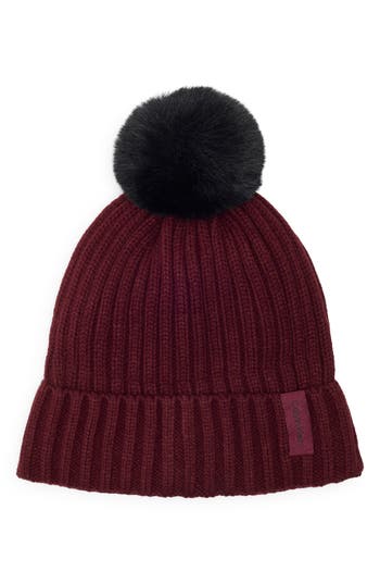 Calvin Klein Faux Fur Pompom Beanie In Red