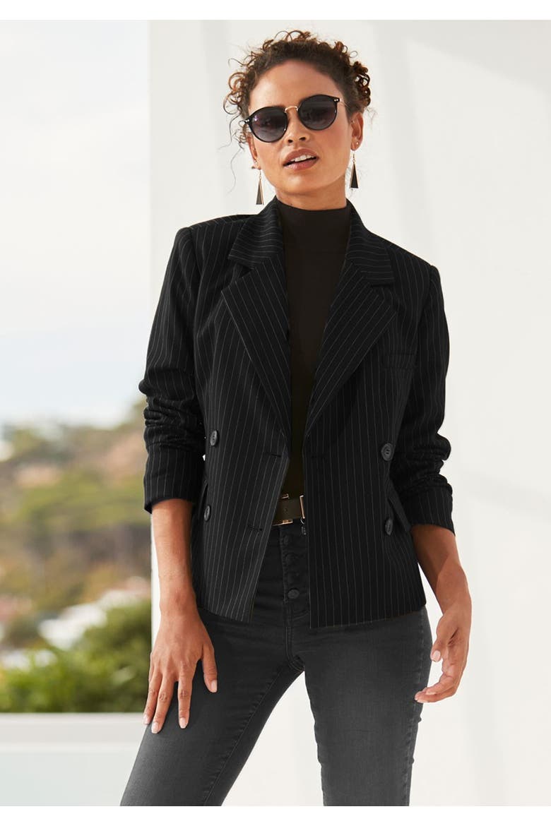 Double Breasted Blazer, Alternate, color, Black & Brown