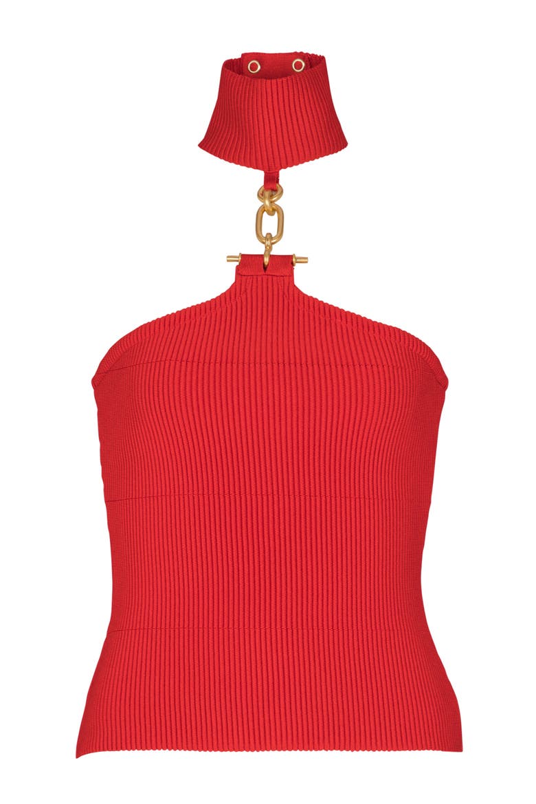 Sleeveless knit top with embellished detail, Alternate, color, red