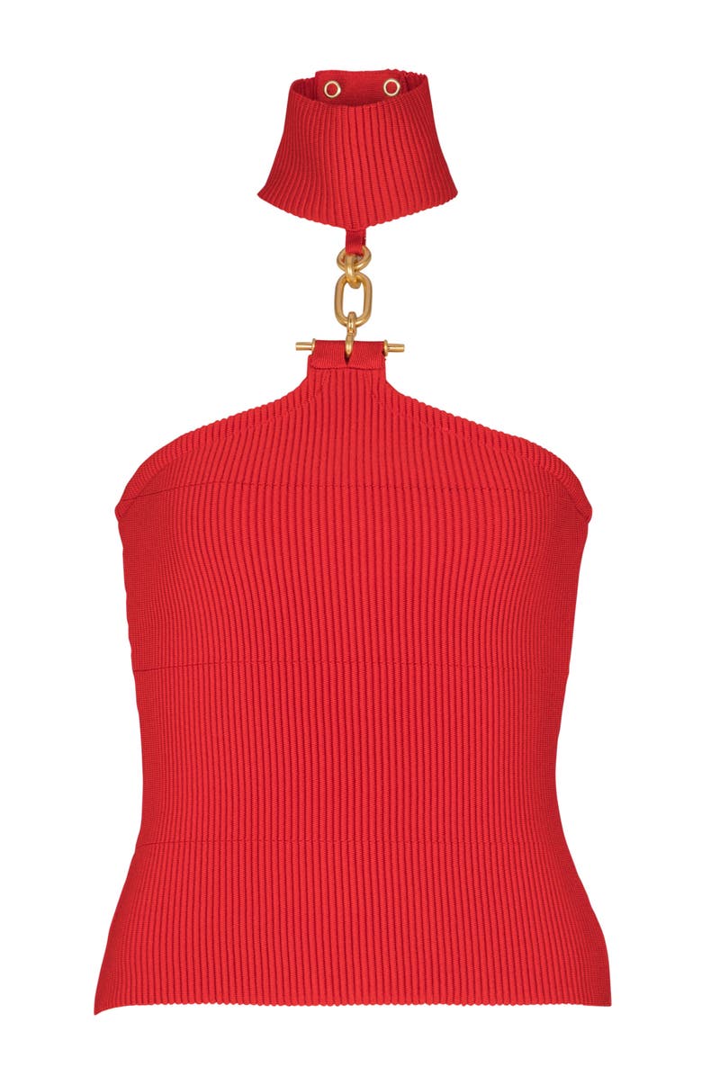 Balmain Sleeveless knit top with embellished detail, Alternate, color, Red