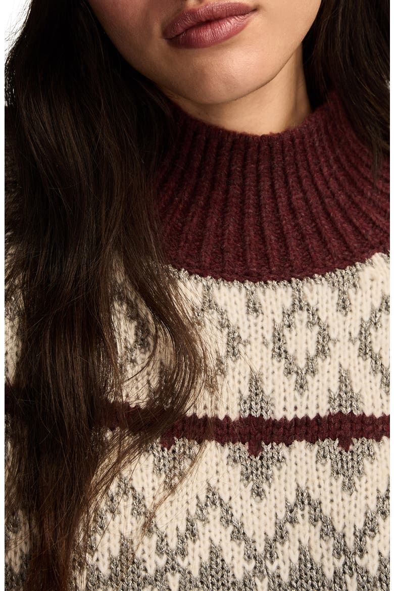 Fair Isle Mock Neck Sweater, Alternate, color, BURGUNDY HEATHER
