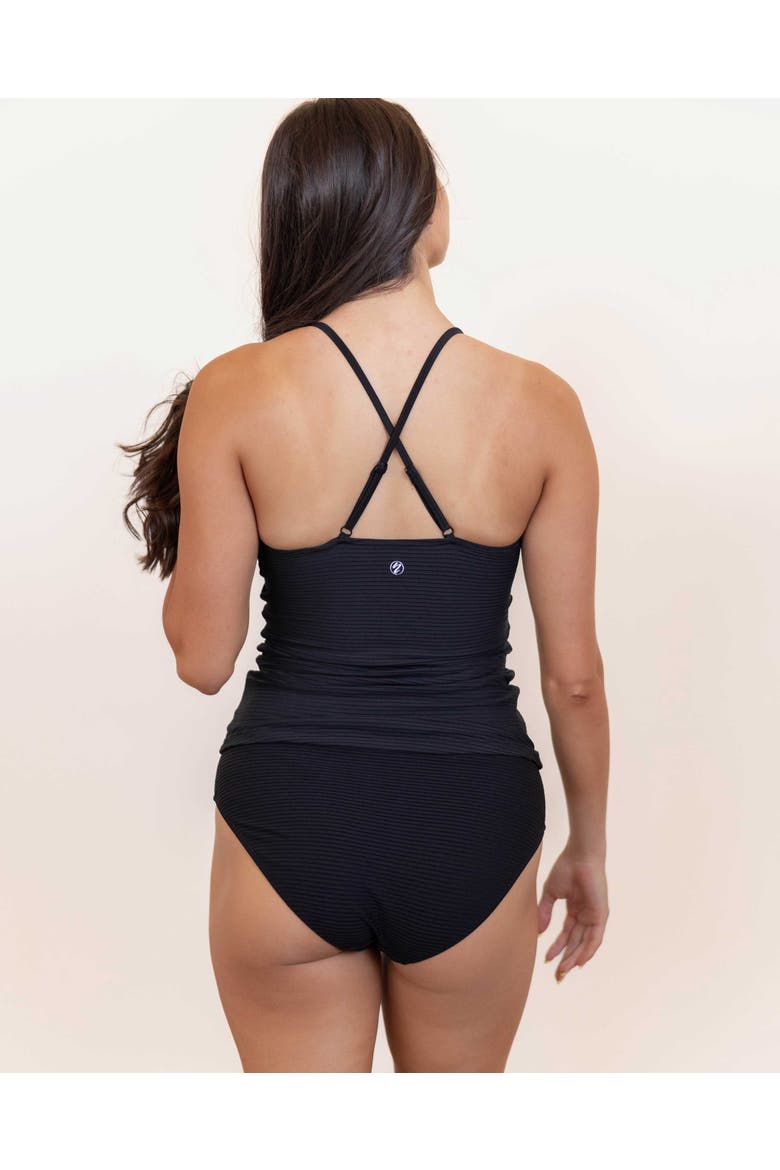 Flat Rib V-Neck Tankini, Alternate, color, Black