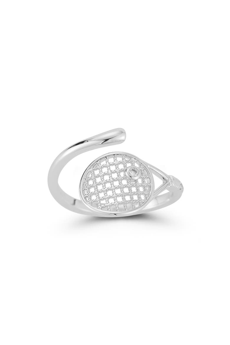 Cubic Zirconia Tennis Racket Bypass Ring, Main, color, SILVER