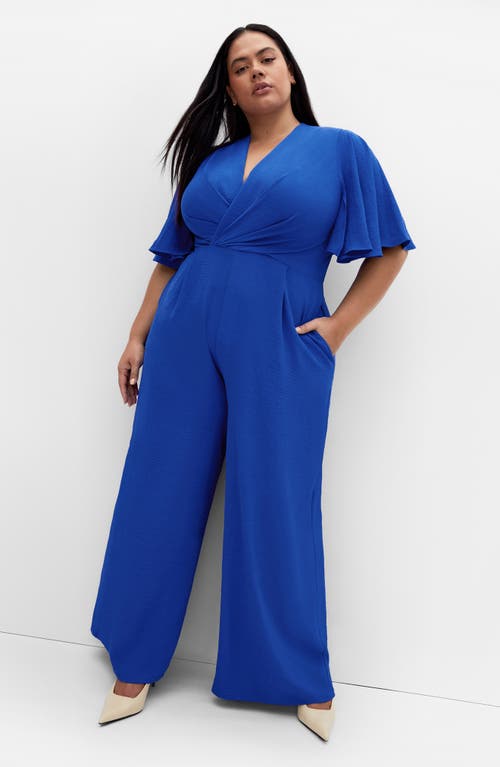 City Chic Braelynn Flutter Sleeve Jumpsuit In Cerulean