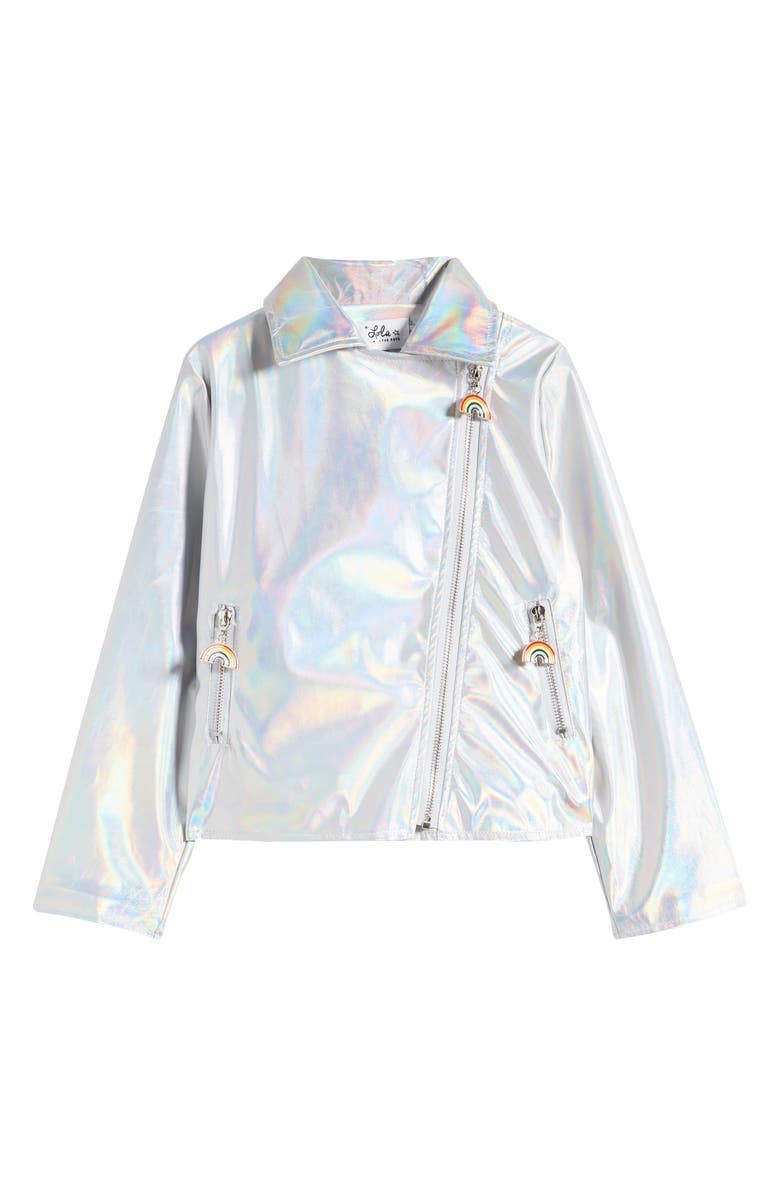 Lola + The Boys Kids' Metallic Rainbow Moto Jacket, Main, color, 