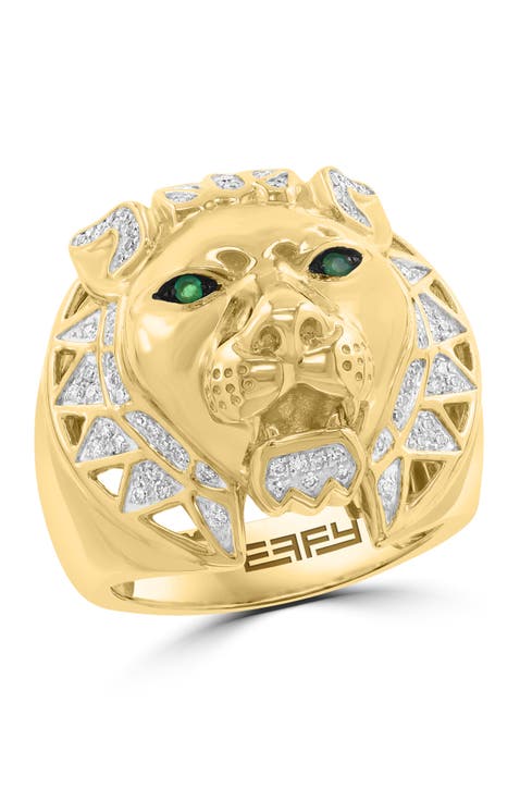 Diamond & Emerald Statement Ring in Gold-Plated Sterling Silver