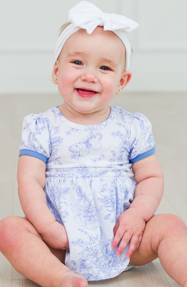 RuffleButts Butterfly Garden Toile Twirl Romper & Head Wrap Set, Alternate, color, 