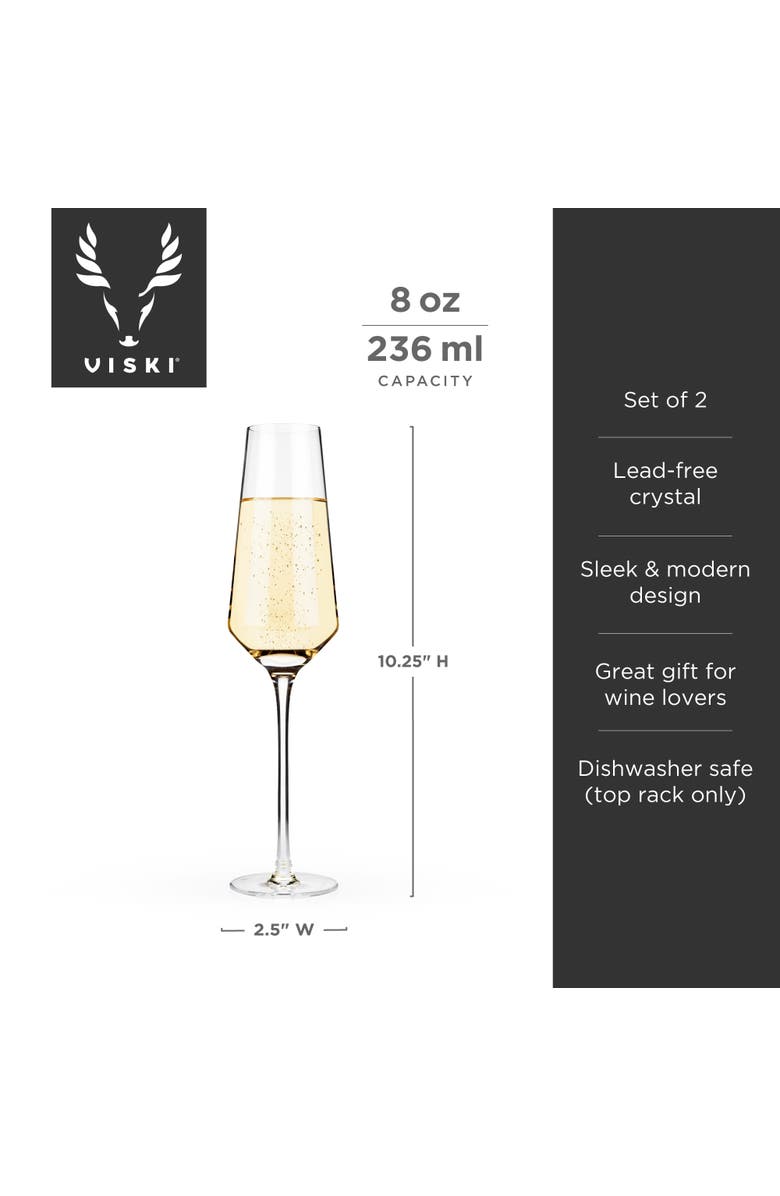 Viski Raye Crystal Angled Champagne Flutes Set of 2, Alternate, color, Clear