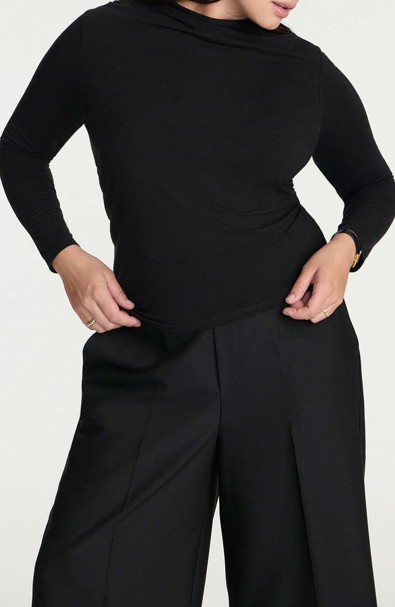 ELOQUII Funnel Neck Long Sleeve Jersey Top, Main, color, 