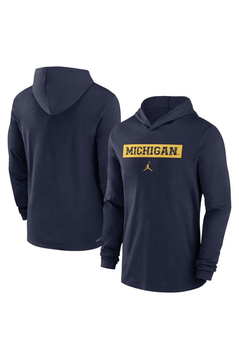 Men's Jordan Brand Navy Michigan Wolverines 2024 Sideline Hoodie Performance Long Sleeve T-Shirt, Main, color, Navy