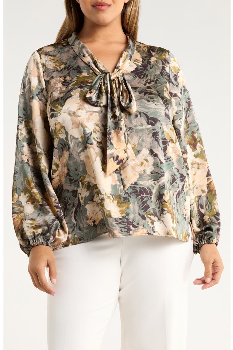 Print Tie Neck Top, Main, color, BLUSH SAGE MULTI