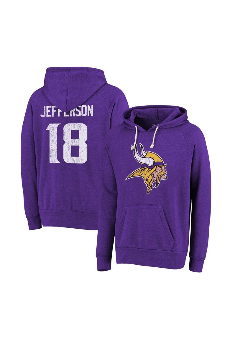 Men's Majestic Threads Justin Jefferson Purple Minnesota Vikings Name & Number Tri-Blend Pullover Hoodie, Main, color, Purple