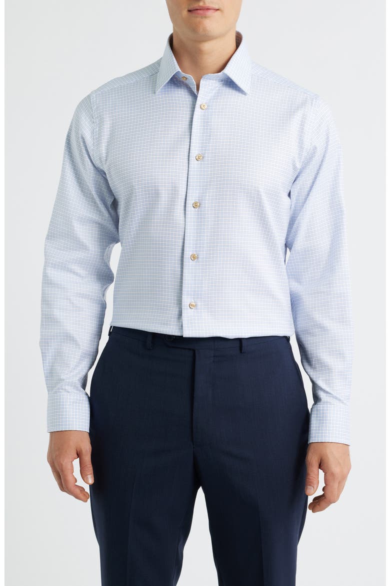 Trim Fit Check Cotton Dress Shirt, Main, color, SKY/CHOCOLATE