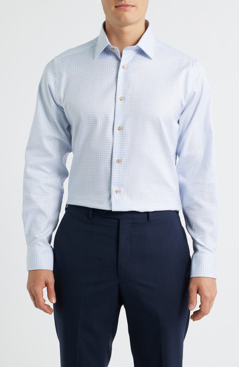 David Donahue Trim Fit Check Cotton Dress Shirt, Main, color, Sky/Chocolate