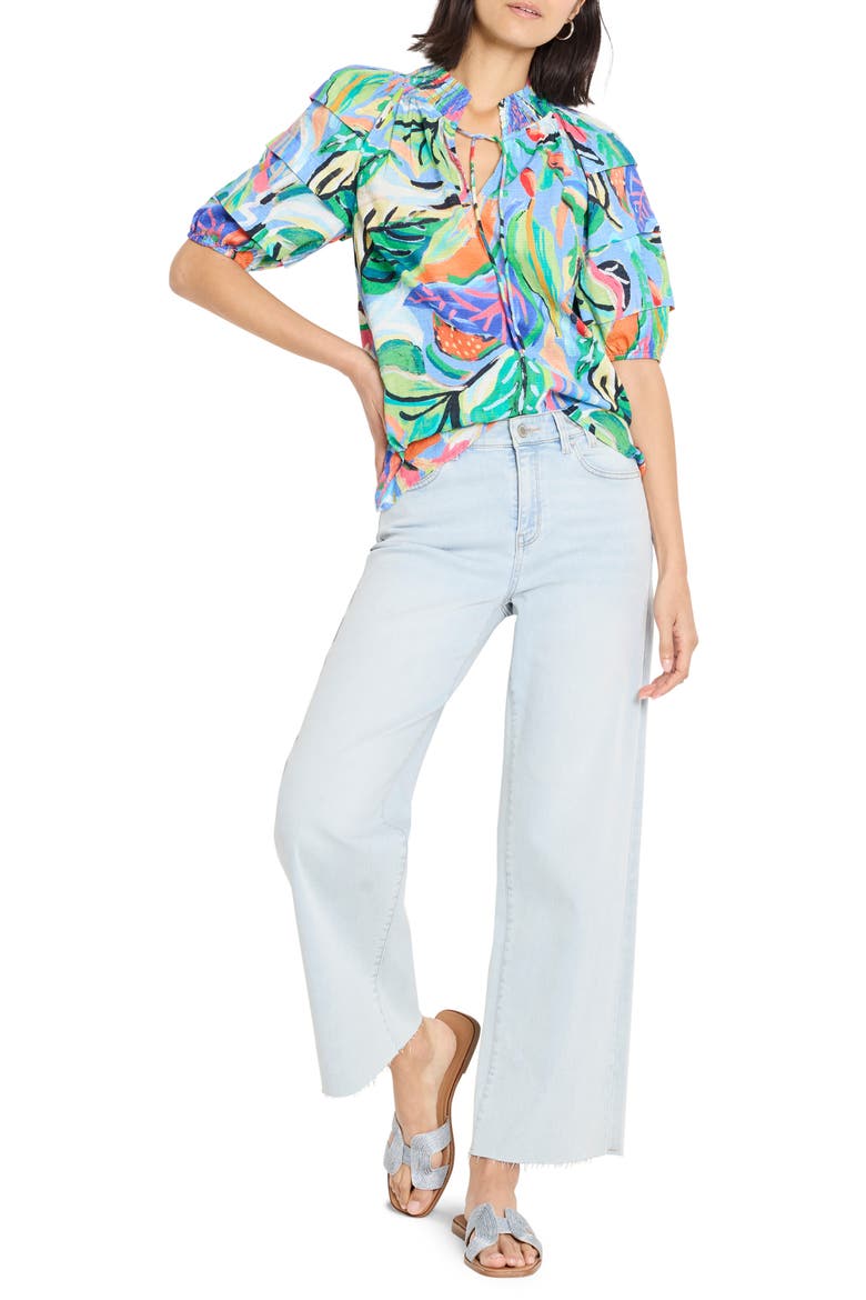 Island Beat Smocked Collar Top, Alternate, color, BLUE MULTI