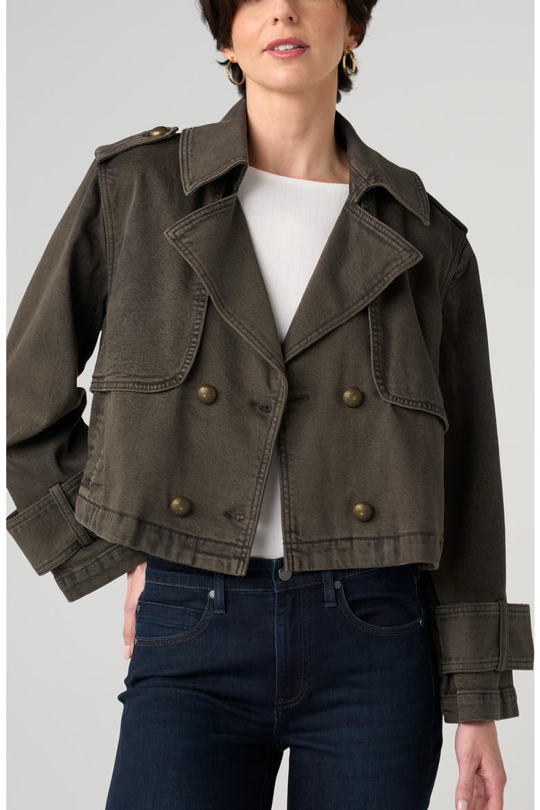 Cropped Denim Trench Coat, Main, color, MOSSWOOD