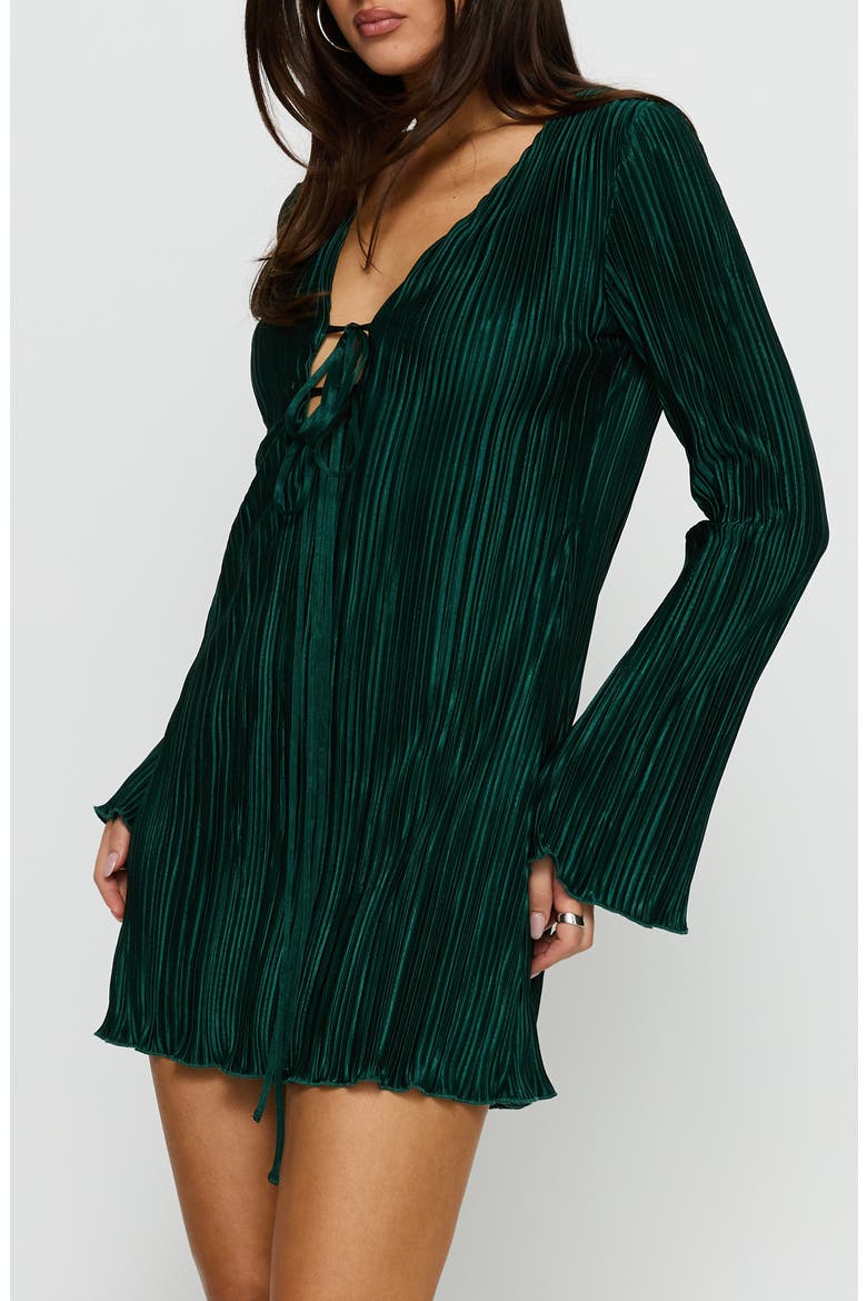 Malop Plissé Long Sleeve Minidress, Alternate, color, EMERALD