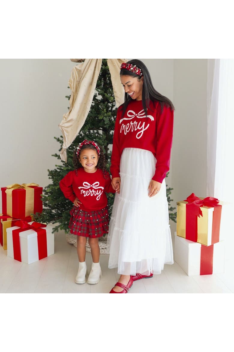 Merry Bow Christmas Sweater, Alternate, color, Red