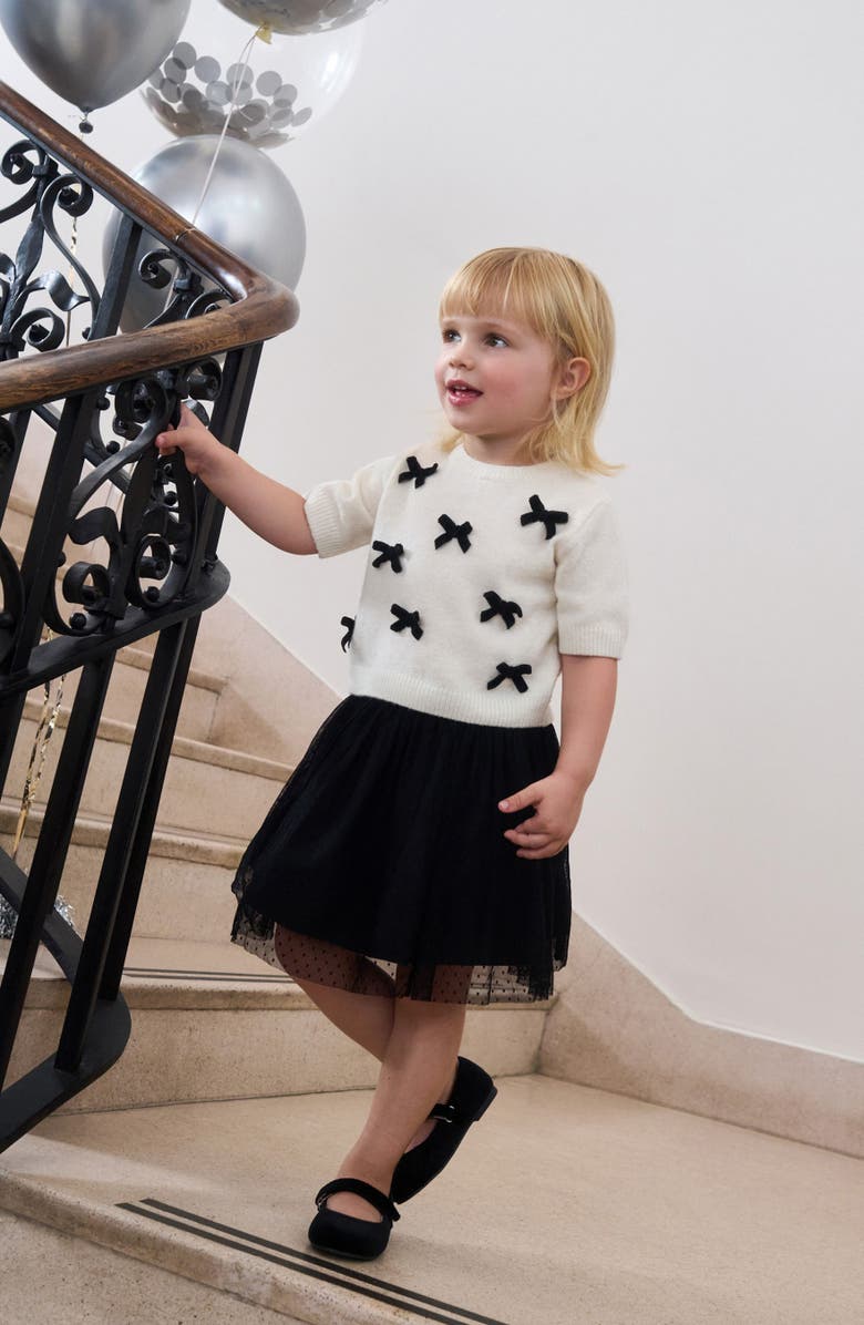 NEXT Kids' Bow Accent Short Sleeve Sweater & Tulle Skirt Set, Alternate, color, Cream/Green Bow
