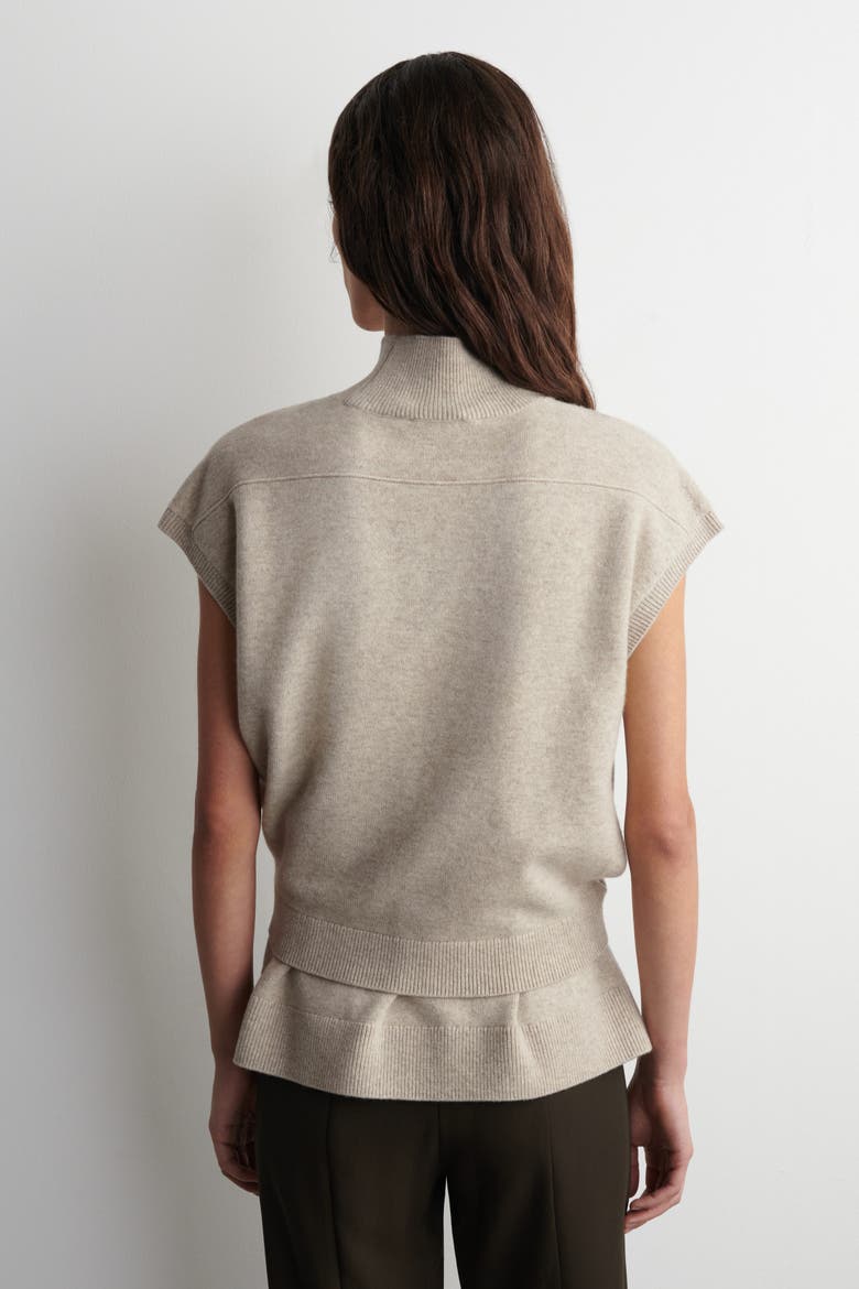 Belt-Detail Mock-Neck Wool Vest, Alternate, color, BEIGE MÉLANGE