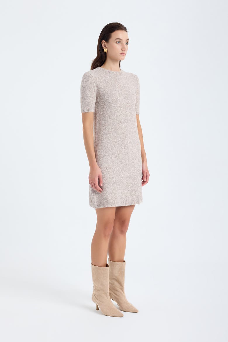 Rune Short Sleeve Crewneck Knit Sweater Dress, Alternate, color, Ecru