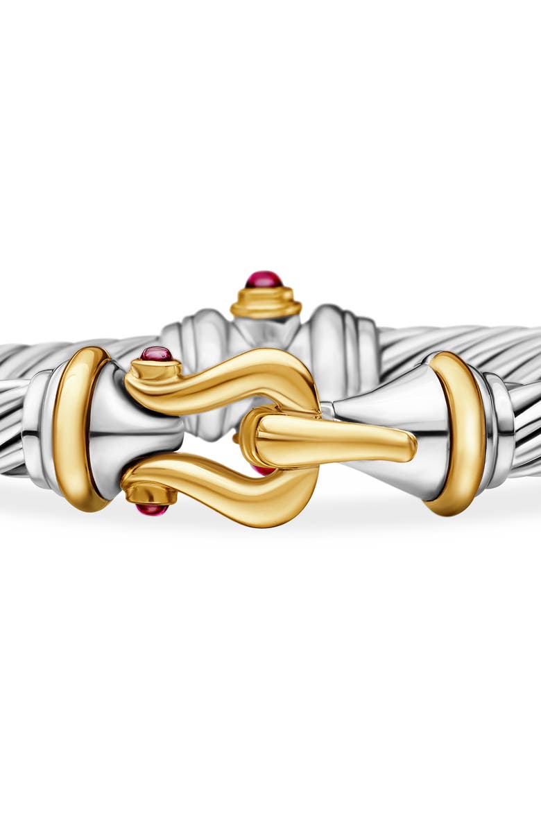 David Yurman Buckle Classic Cable Bracelet in Sterling Silver with 18K Yellow Gold and Rhodolite Garnets, Alternate, color, 