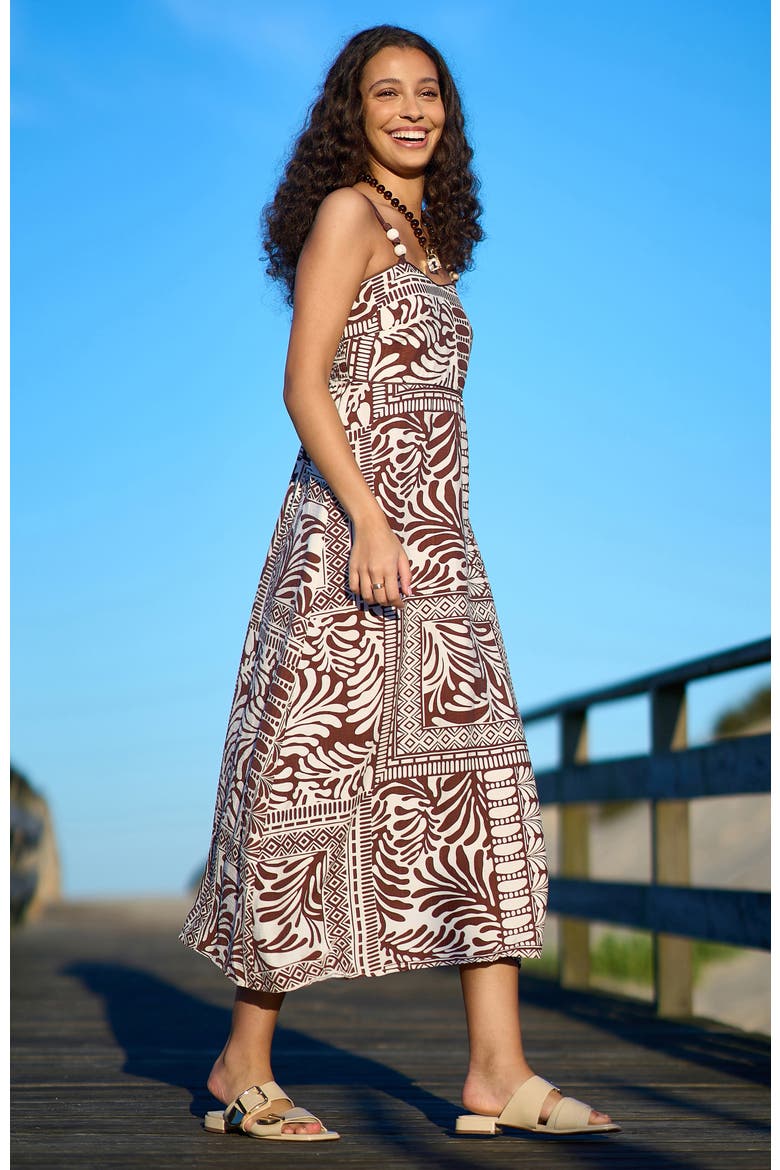 Printed Midi Dress, Alternate, color, Brown