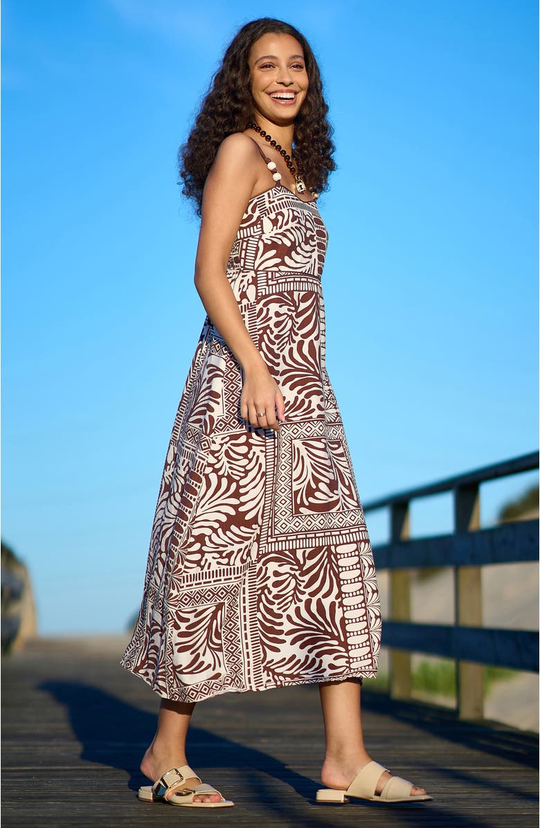 Yumi Printed Midi Dress, Alternate, color, Brown