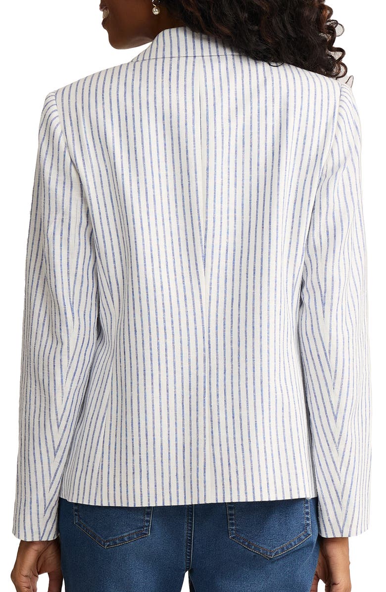 Jones New York Stripe Faux Double Breasted Linen Blend Jacket, Alternate, color, Natural White/ Lt Sapphire