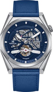 Heritor Automatic Amadeus Semi-Skeleton Leather-Band Watch