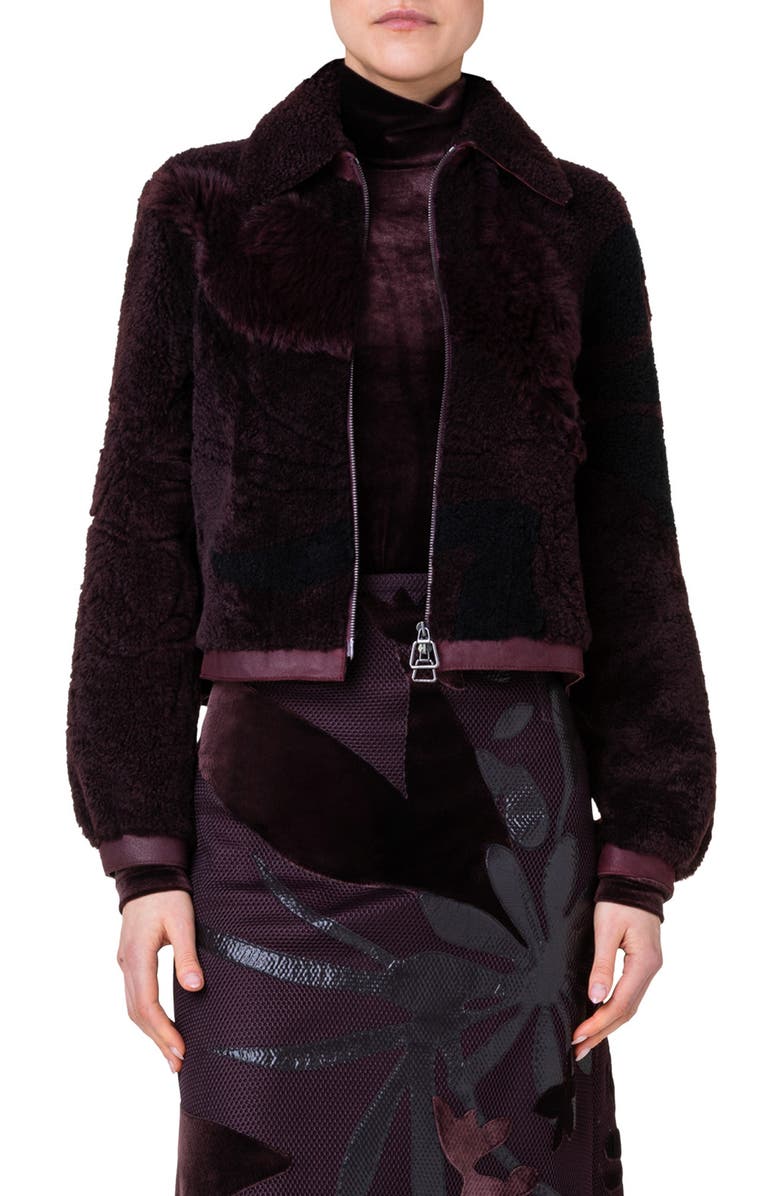 Akris Sady Floral Patchwork Genuine Shearling Jacket, Main, color, 