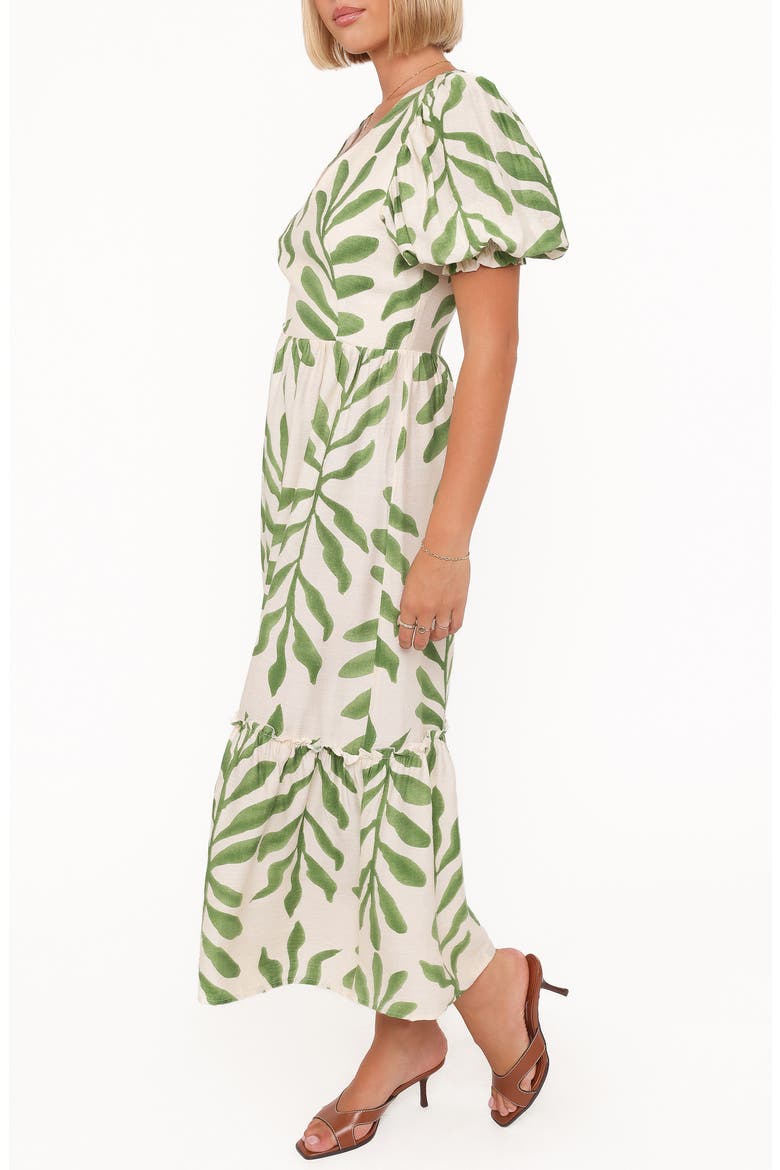 Steele Puff Sleeve Tiered Midi Dress, Alternate, color, GREEN PALM