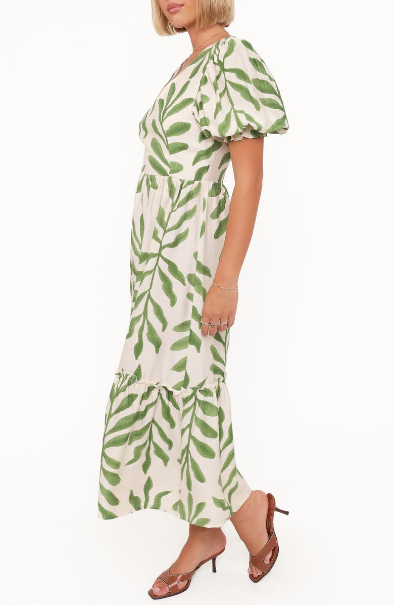Petal & Pup Steele Puff Sleeve Tiered Midi Dress, Alternate, color, Green Palm