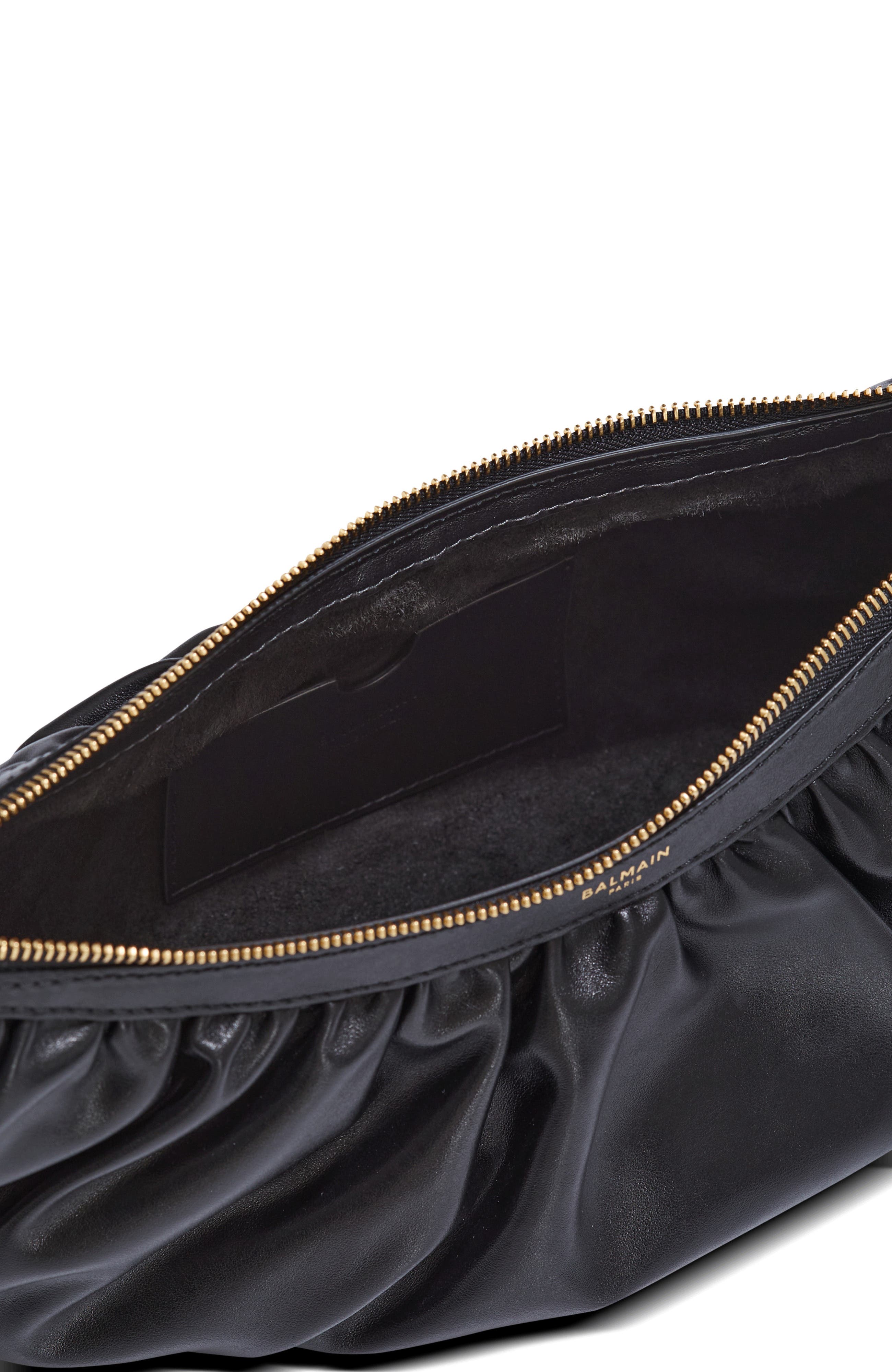 Balmain Ebene Hobo bag in calfskin leather, Alternate, color, Black